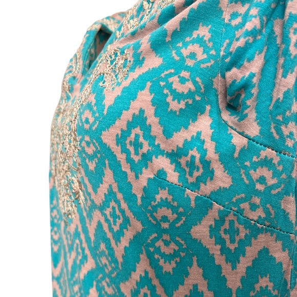 INC International Concepts embroidered tunic top size large turquoise tan gold - Picture 5 of 9
